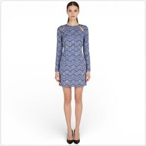 Bec + Bridge Australia Blue Tan Tribal Pattern Silk Long Sleeve Dress New NWT 4